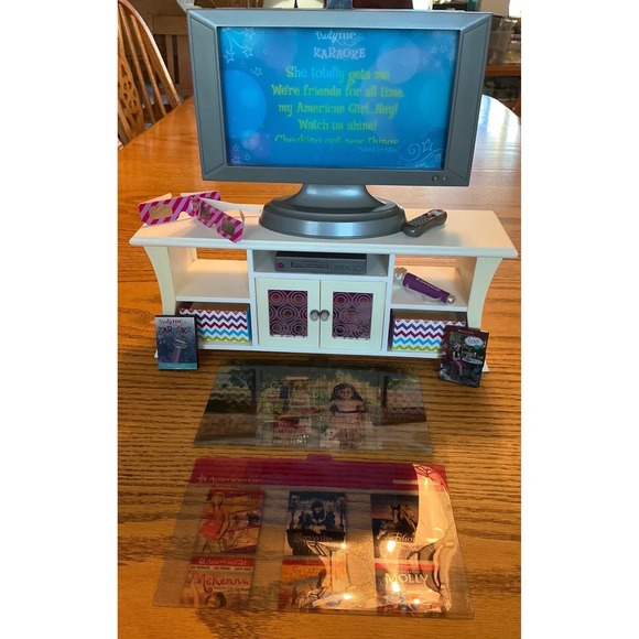 American Girl Doll Truely Me Entertainment Set Complete TV Stand Remote Karaoke